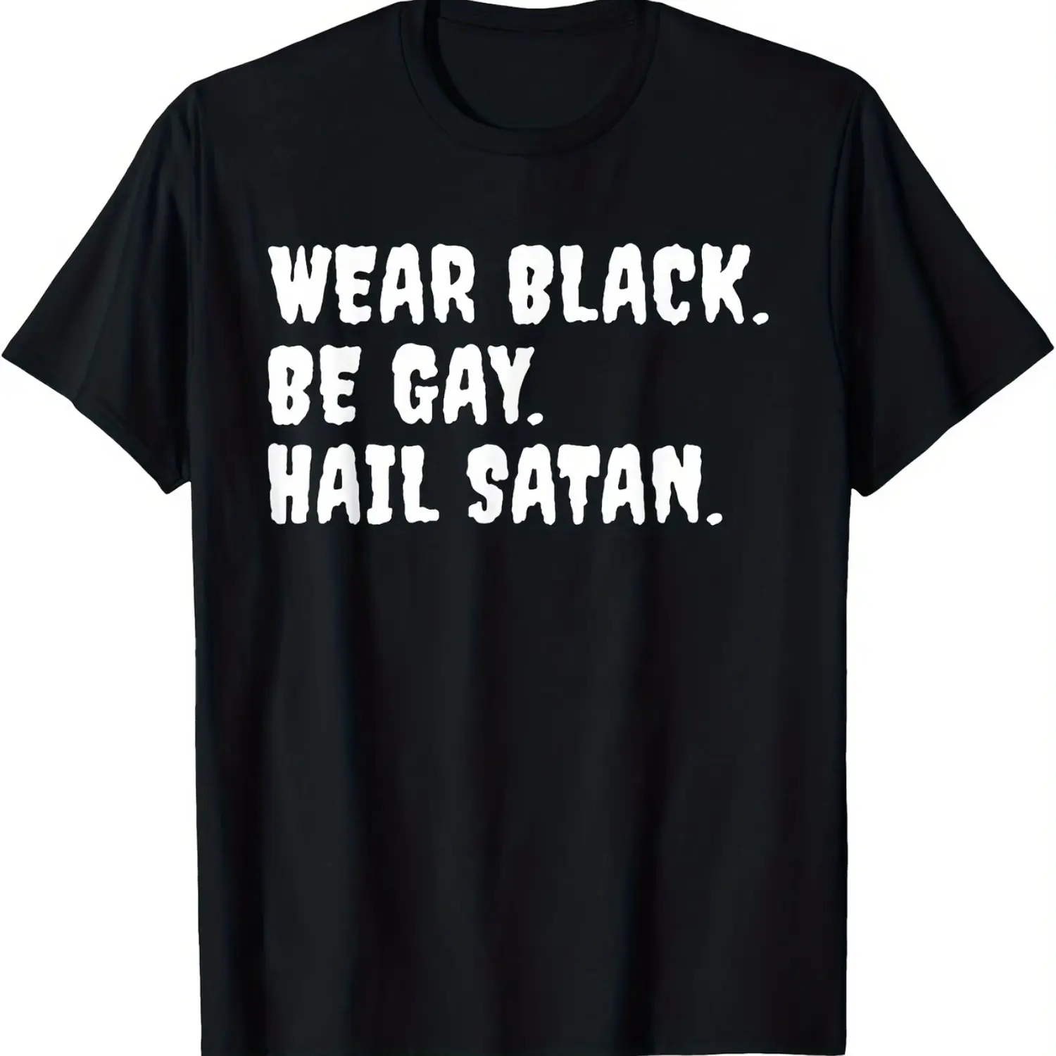 Occult Humor Gothic T-Shirt - "Wear Black, Be Gay, Hail Satan" Funny Devil Print - Casual Round Neck Tee for Year-Round Wear, Machine Washable, Perfect for Themed Parties & Daily Style