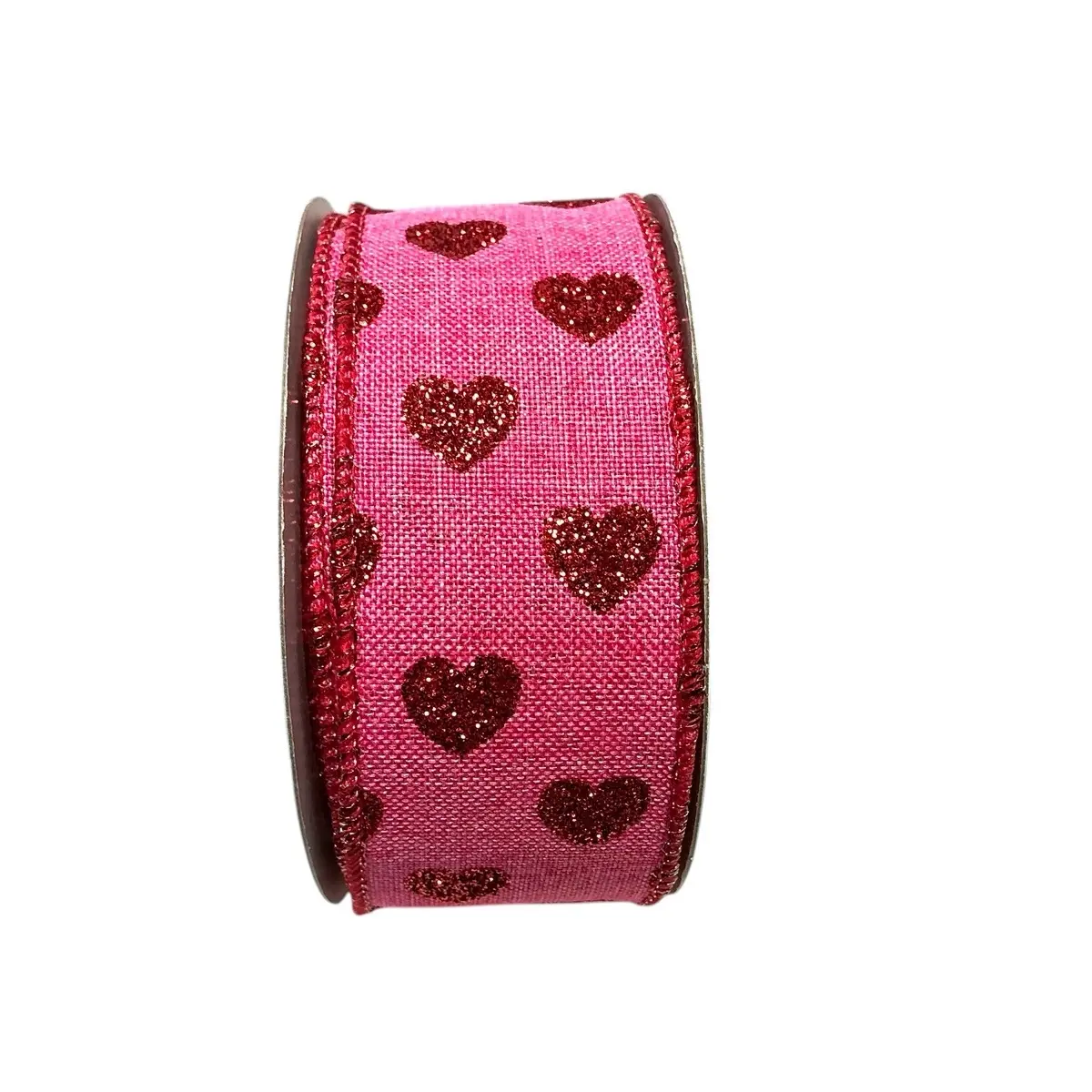 Valentine’s Day Ribbon with Pink Hearts and Red Wired Edges