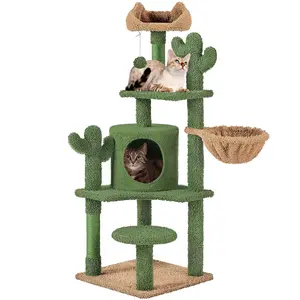 Yaheetech 53" H Cat Cactus Tree Condo Kitten Tree Tower with Sisal, Padded Perch, Platform, Condo, Scratching Posts & Hanging Ball Cat Furniture for Cats
