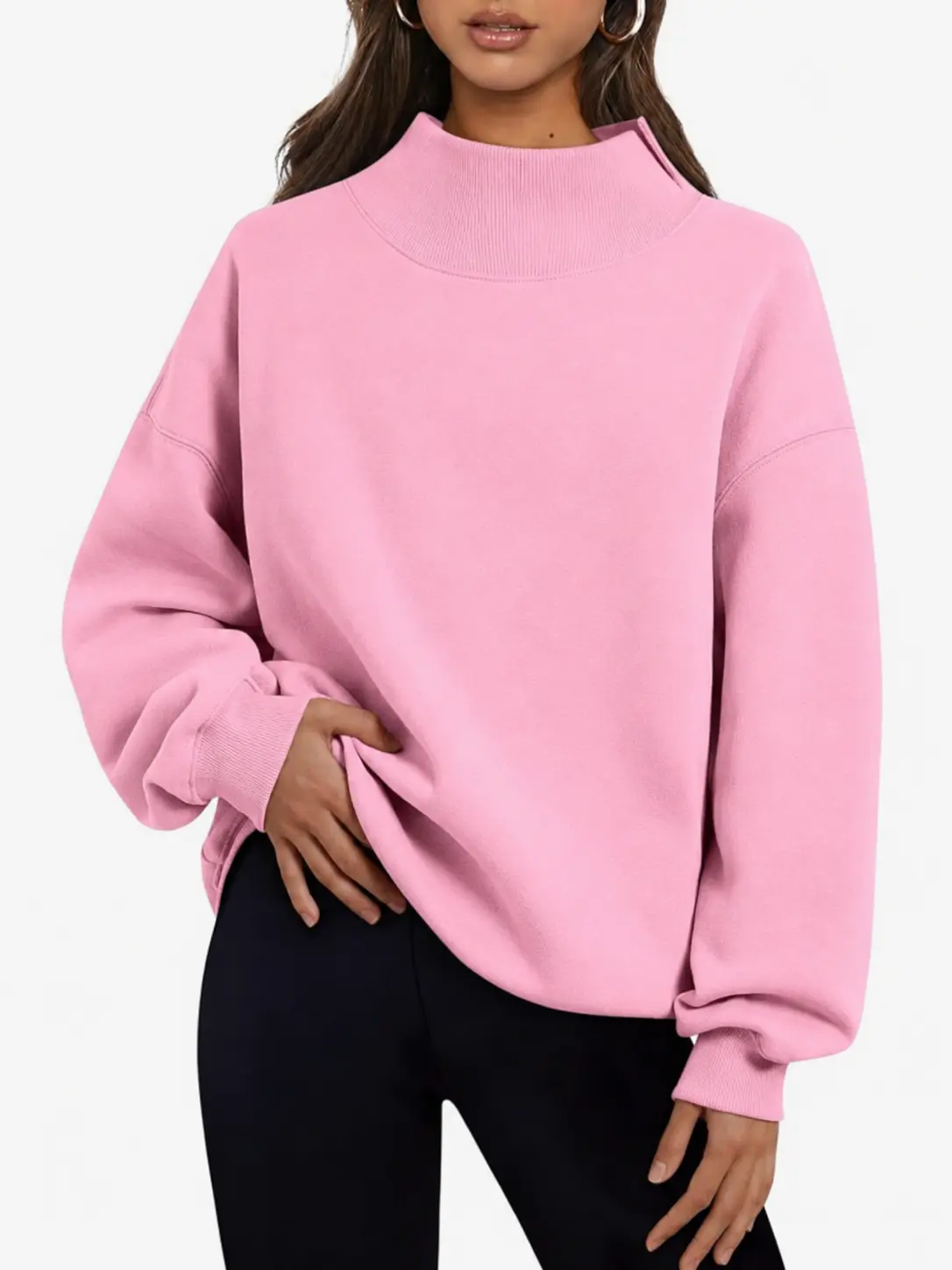 Women's Sports Casual Oversized Mock Neck Long sleeve Pullover