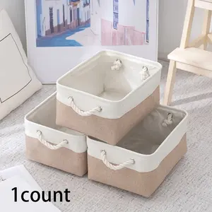 Foldable Small Storage Basket with Durable Cotton Rope Handle, Foldable Storage Box Set, Ideal for Room Organization, Baby Basket, Fabric Organizer Cube, Collapsible Storage Baskets