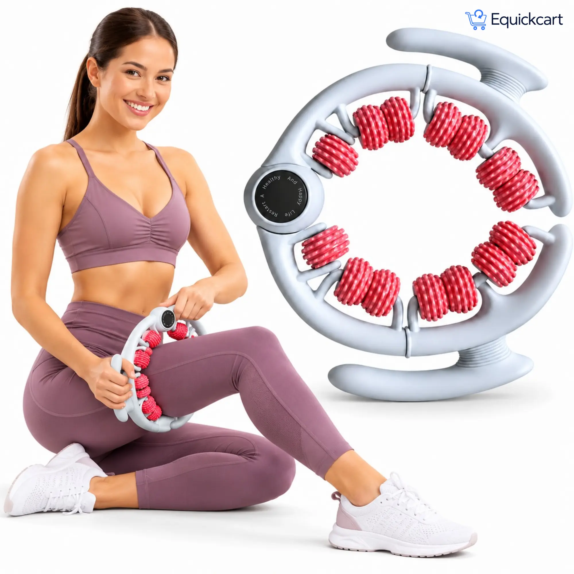 Manual Push-Pull Roller Ring - Deep Tissue Foam Roller for Thigh, Calf Daily Stretching & Recovery, Pink Sports & Outdoor Fitness Balance Training Equipment