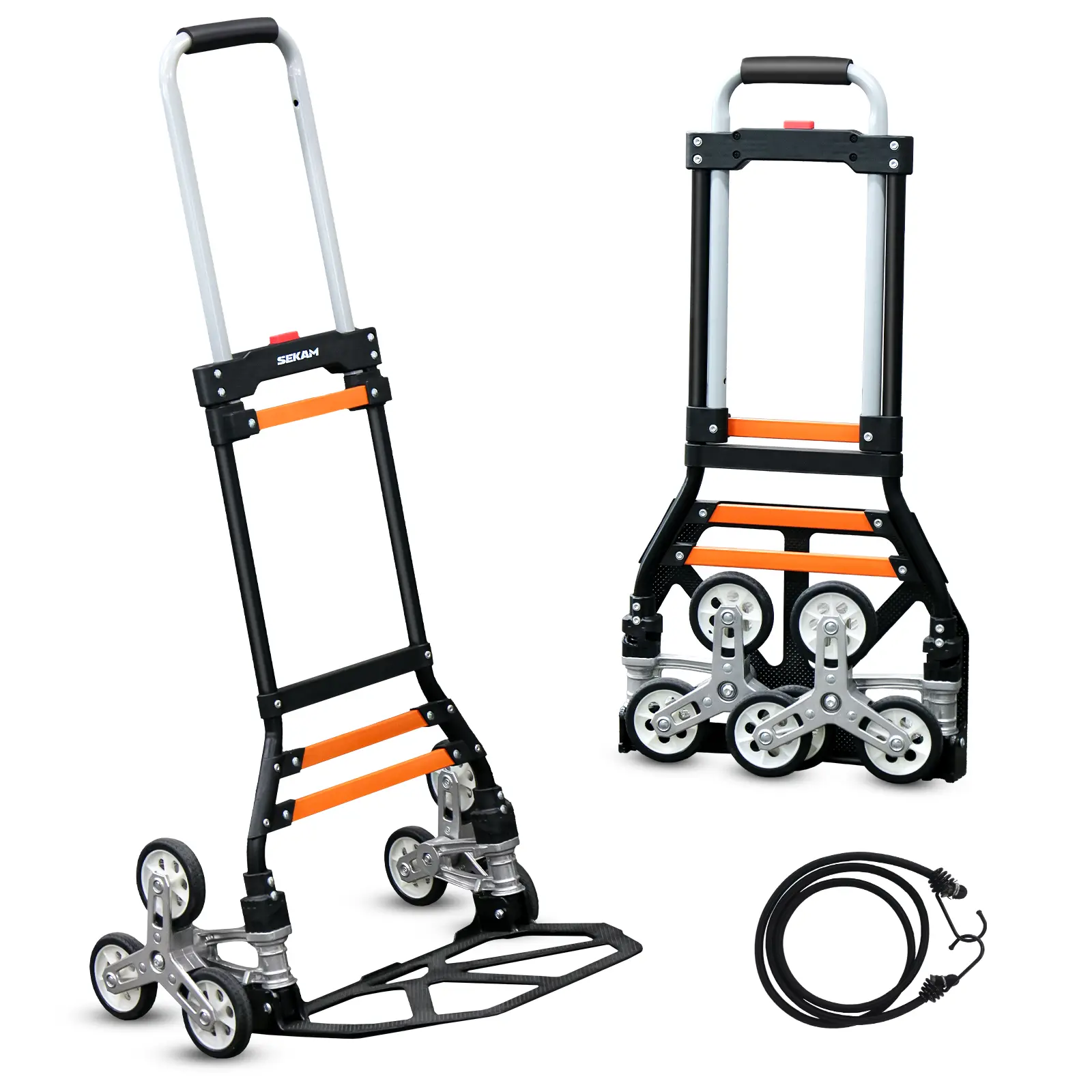 Sekam Stair Climbing Cart – 280 lbs Heavy-Duty Stair Climber Hand Truck & DollyFolding Trolley with Dual Handle, 6 Stair-Climbing Wheels & 2 Elastic Ropes – Ideal for Home, Office, Shopping, Moving & Warehouse Use