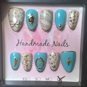 Turquoise Territory Press On Nails, Set of 10 Nails for Party Use short almond