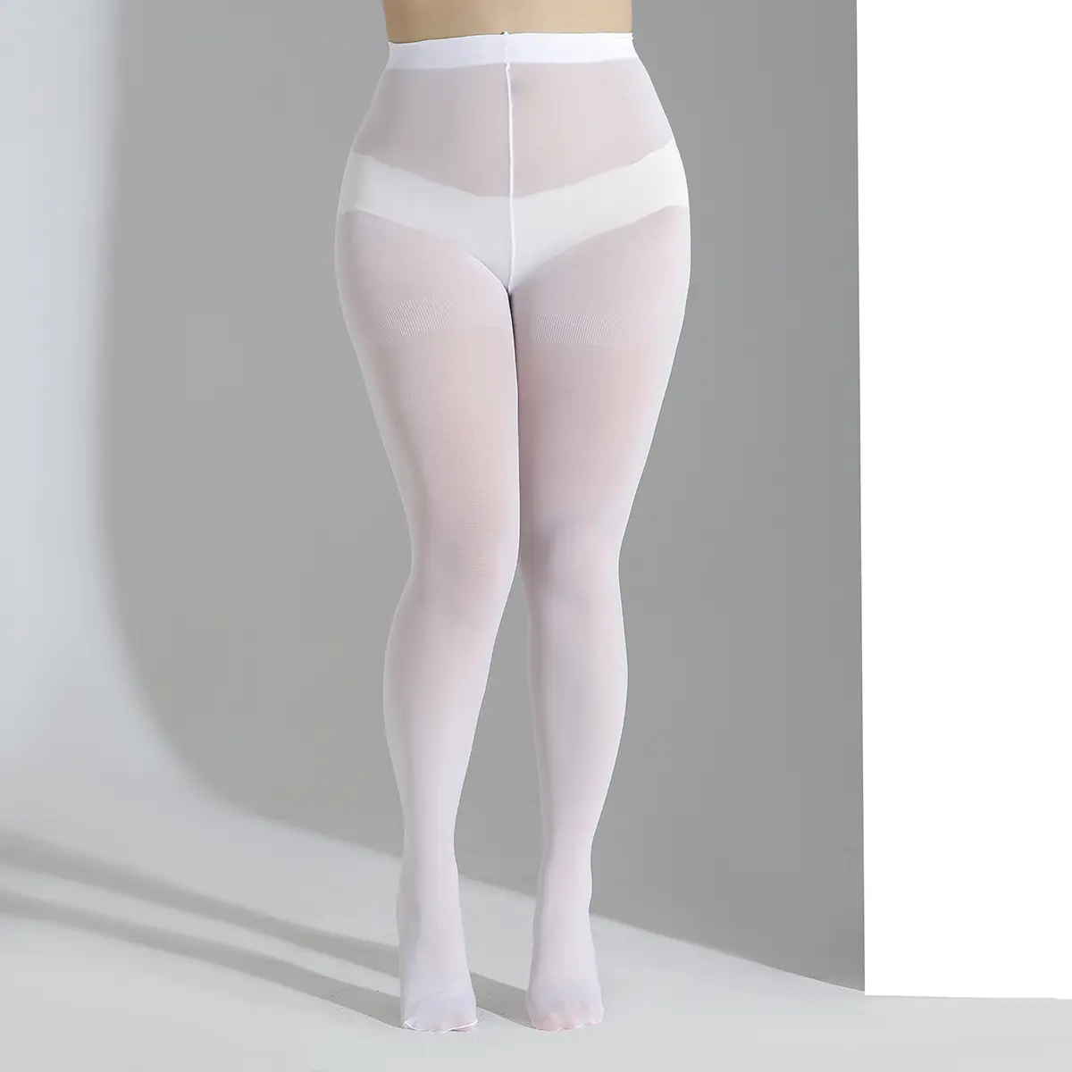 Lady's Women's Spring-Summer White Plus Size Sheer Solid Color Minimalist Tights - Fashionable, Sexy for Valentine's Day Dates & Holiday Party Wear