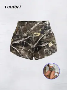 Women's All Over Leaf Print Shorts, Casual Comfy Breathable Shorts for Daily Wear, Ladies Bottoms for Summer, Camo Print Shorts