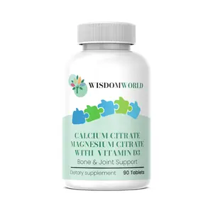 Wisdom World Calcium Citrate, Magnesium Citrate with Vitamin D3 90 Tablets, 1 Month Supply
