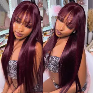 SPOU 99j Burgundy 13x4 Straight HD Lace Human Hair Glueless Wig with Bangs Lightweight & Breathable Pre-Everything Easy to Install Natural Hairline Scalp Friendly for Beginners #TikTokShopHolidayHaul