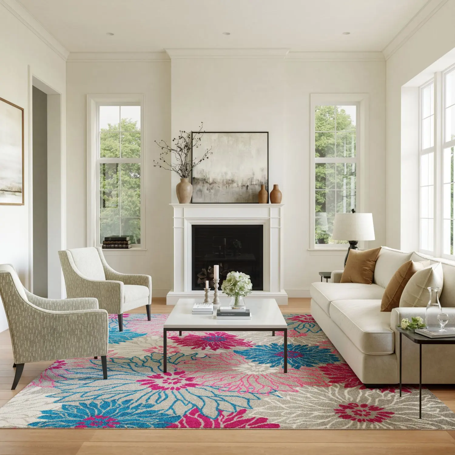 Nourison Passion Boho Area Rug - Modern Bohemian-Style Floral Print Soft Indoor Rug for Living Room Home Decor, Floral Print Rug