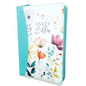 Santa Biblia Manual with Giant Letter Closure 14 Points RV1960 Imitation Leather Turquoise Garden Floral Index Soft Cover Bible