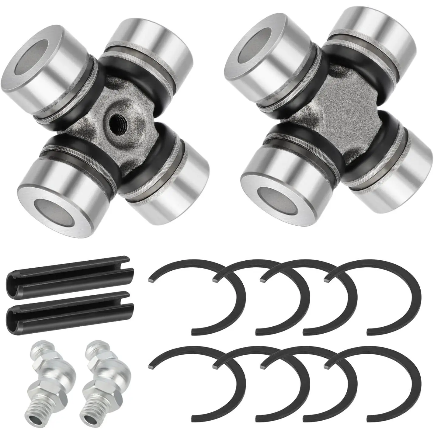 Front Prop Shaft U-Joint (2 Sets, 8 C-Clips) Synthetic ATV/UTV Auto Parts with Manufacturer Warranty for Polaris Vehicle Repair - Fits RZR, Sportsman, General Models 1000,900,800,700,570,500, Replaces OEM# 2202015,2203703,3235500,3235616,3260104