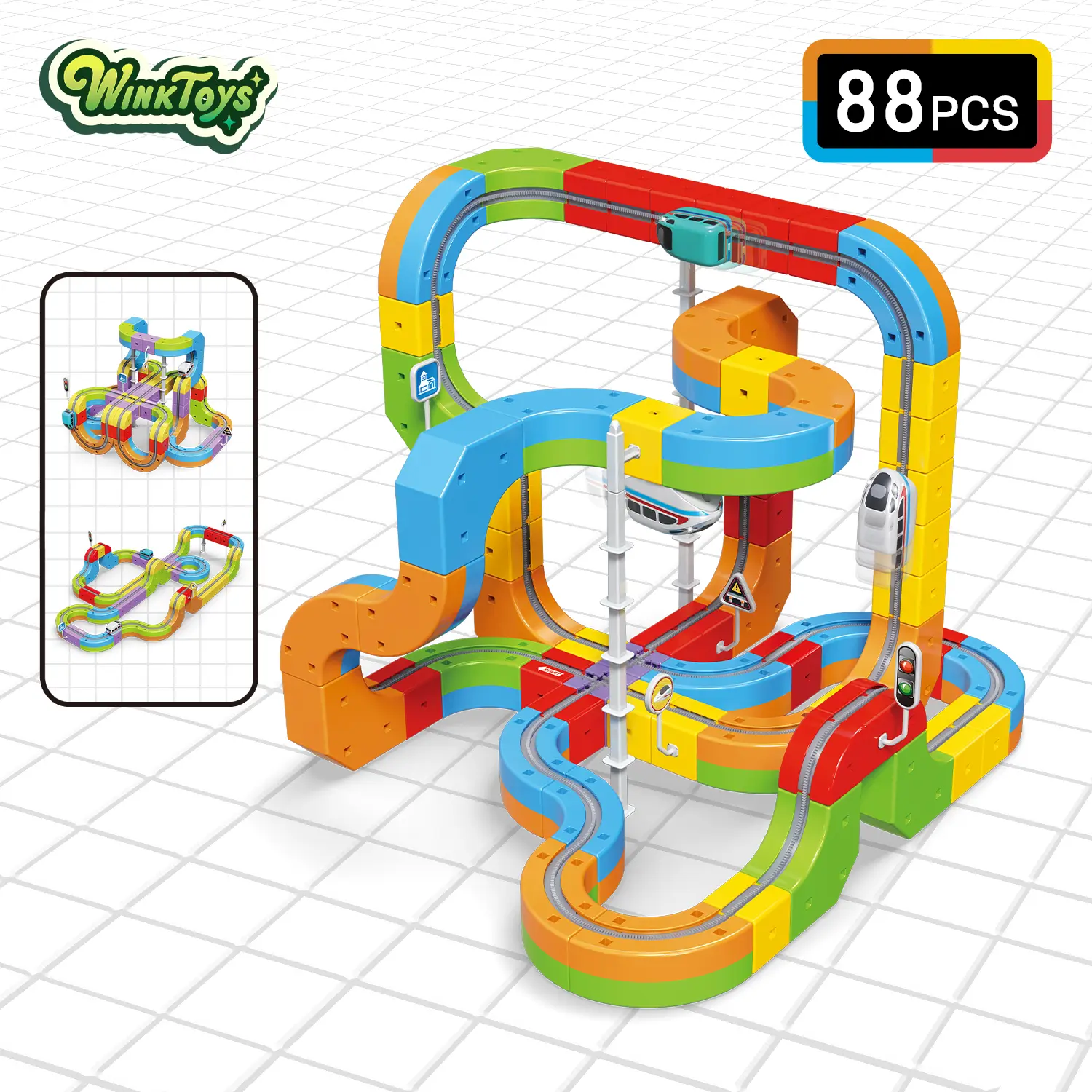 Magic Rail Block, winktoys DIY Track Set,Building Block,Creative DIY Construction Set,Gravity-Defying, Upside-Down Driving,LED,Christmas Gift,Gift for Kids,Easter