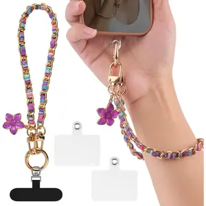 Metal Phone Wrist Strap with Charm, Braided Chain Wristlet Lanyard with Tether Tab, Anti-Drop Bracelet Compatible with   Android,  Friendly