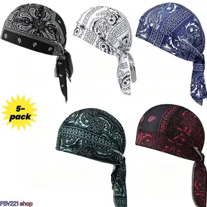 5-Pack Paisley Print Cycling Skull Caps - Skull Shaped Hats, Breathable, Moisture-Wicking, Quick-Dry Bandana Head Wraps for Sports, Daily Outdoor Use