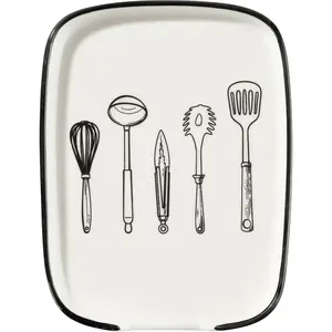 Ceramic Spoon Rest for Stove Top, White and Cute Spoon Holder for Kitchen Counter, Heat-Resistant Cooking Utensil Rest for Kitchen Counter Decor, Cooking Spoon and Spatula Holder