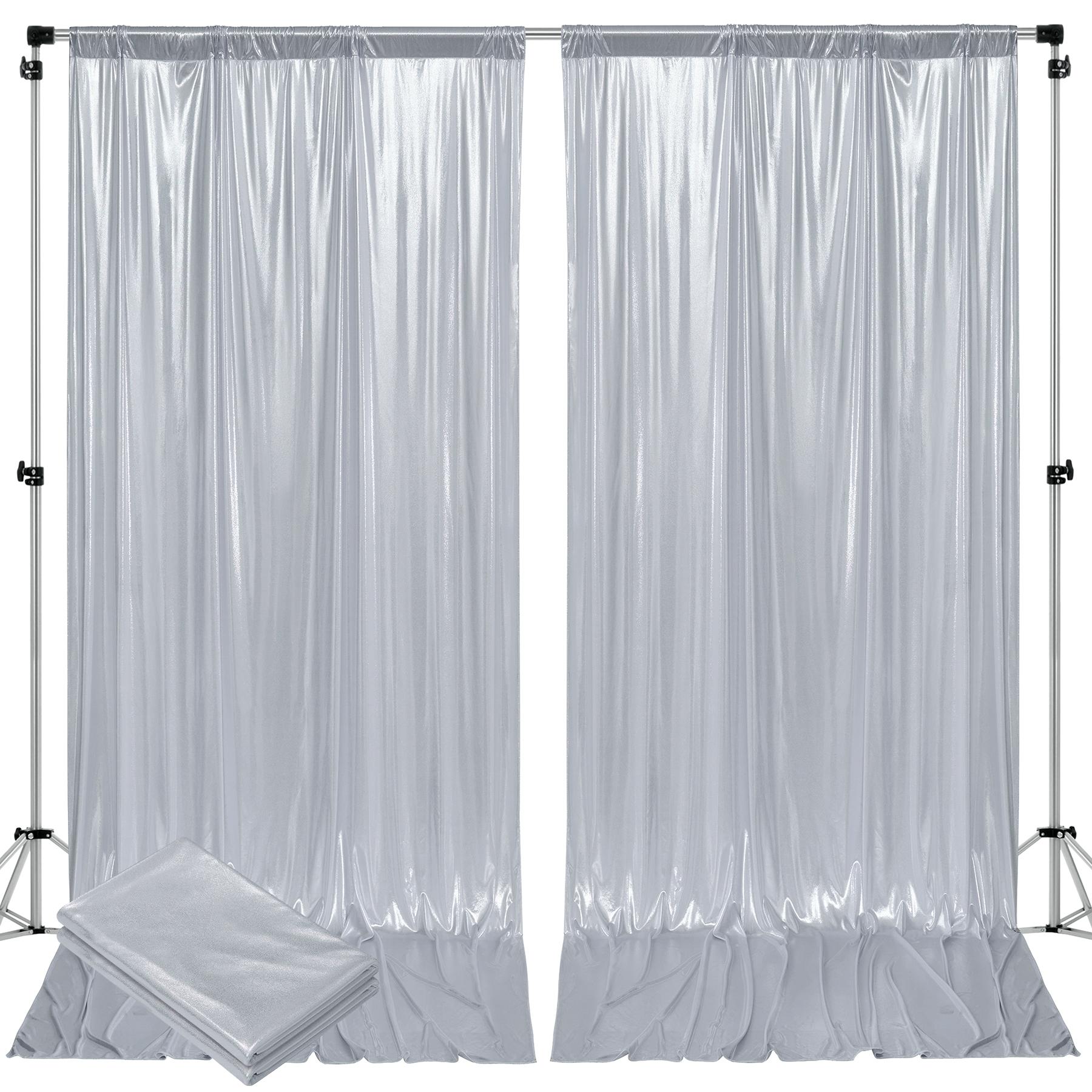 Silver Sequin Backdrop Curtain, 2 Panels 5x10FT Polyester Fabric Drapes with Shimmer Effect for Wedding Decor, Event Photography, Two Panels