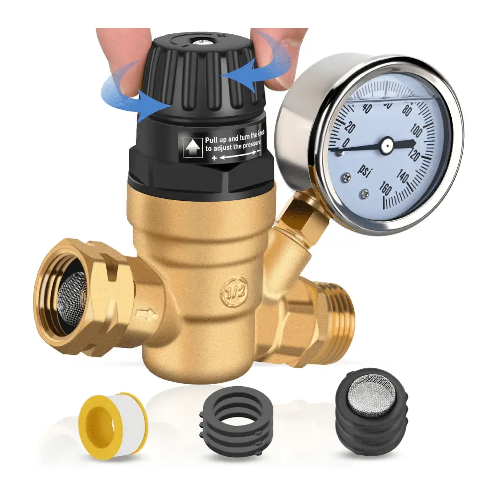 Nilight Heavy Duty Metal RV Water Pressure Regulator with Hose, Brass Construction, Oil-Filled Gauge, Tool-Free Control, Handwheel Handle Adjustment for Motorhomes, Father's Day Gift