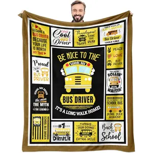 School Bus Driver Gifts for Men, Bus Driver Appreciation Gifts for Men, Birthday Gift for School Bus Drivers Throw Blanket 60" x 50", Bus Drivers End of Year Gifts/Thank You Gifts for Man