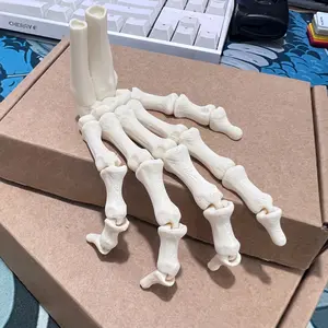 1 Pair 3D Printed Articulated Skeleton Hand Figurines, Gothic Horror Decor, Poseable Skull Hand Models, Halloween Party Props, Unique Gifts for Horror Fans & Collectors