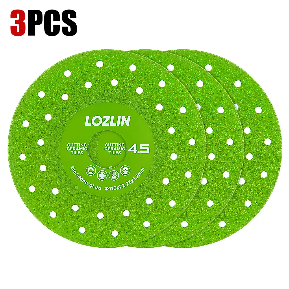 LOZLIN 1PCS/3PCS 115mm Diamond Saw Blades For Cutting And Grinding Tile And Marble,Ceramic, 45 Degree Chamfered Cutting Disc Porous Design, Angle Grinder Tools