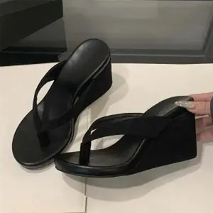 Women High Wedge Heel Flip Flops, Comfortable Non-slip Platform Sandals, Open Toe Summer Slippers, Lightweight Footwear for Beach, Vacation, Poolside, Daily Casual Outfits