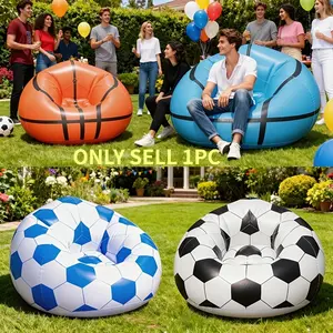 Soccer/Basketball Pattern PVC Inflatable Lazy Sofa, Portable Foldable Single Lounge Chair with Storage Bag for Camping Beach Party Gaming Room