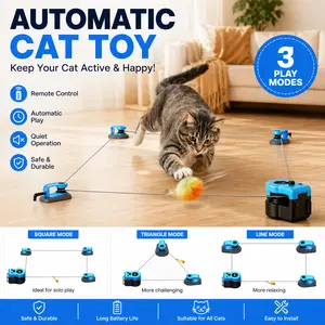 AsFrost Automatic Hands-Free Cat Teaser - Interactive Indoor Cat Toy with Remote/Auto Function, Feather, DIY String & Moving Mouse Hunting Features for Bored Kittens usb-c rechargeable