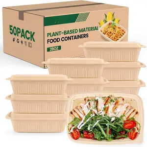 100 count (50 Pack) Meal Prep Containers with , 28 oz Cornstarch  Storage Containers -based Lunch Box for Salad, Plastic Take Out Containers Microwave and Freezer Safe