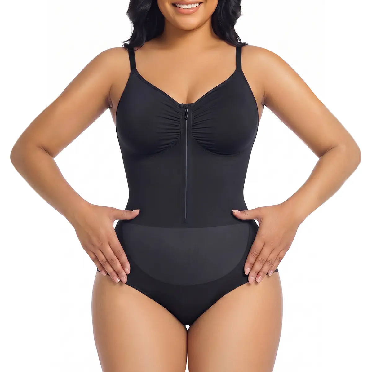 YIANNA Women Fajas Shapewear Seamless Bodysuit Brief-Style Double-Layer Tummy Control Zip-Up Body Shaper Waist Defining Silhouette