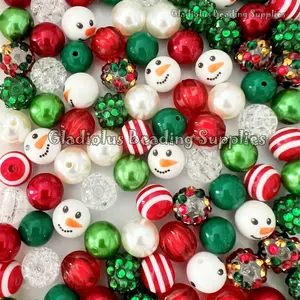 100 Qty 12mm Beads, Christmas Set Beads Craft, Snowman Beads, Acrylic Beads, Chunky Bubblegum Beads, Round beads, Gumball Beads, Beading Supplies big beads