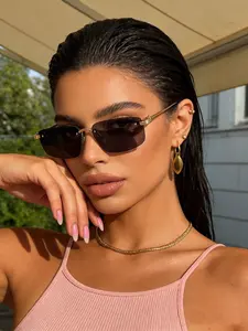 Women's Metal Sunglasses CD Square Frameless Design, Casual Versatile Elegant Style, Perfect for Daily Outdoors Wear, Trendy Beach Eyewear