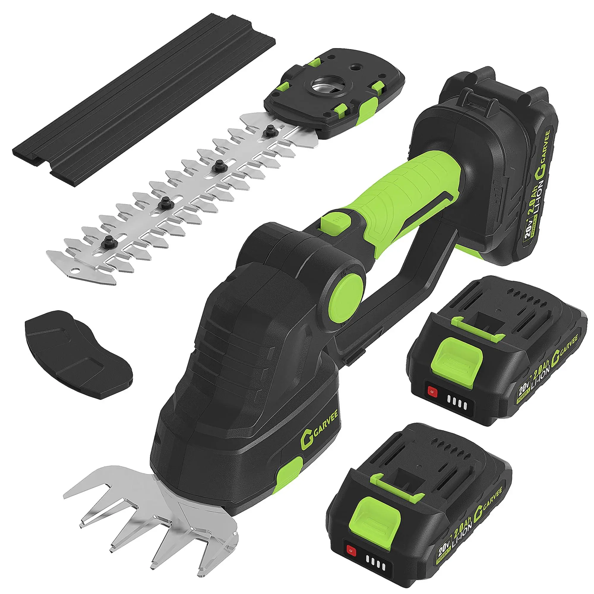 Cordless Hedge Trimmer, 2-in-1 Electric Hedge Trimmer, 20V 2.0Ah Grass Shears and Hedges Trimmers, with 2 Battery and Charger, Usage Time Can Last Up to 120 Minutes, for Gardens, Yards and Lawns