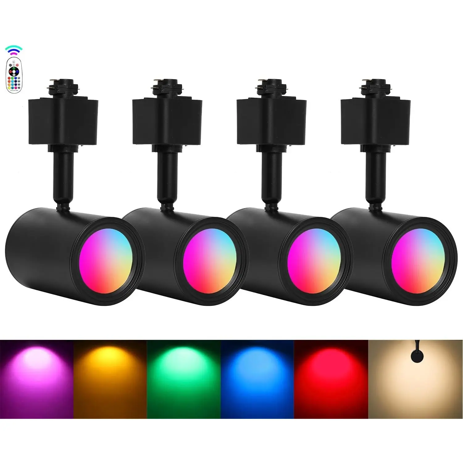 RGB Track Lights with Halo Effect, Remote Control, Multicolor Track Lighting H Type Rail,Black Track Light Heads (Black, RGBW (4Pack))