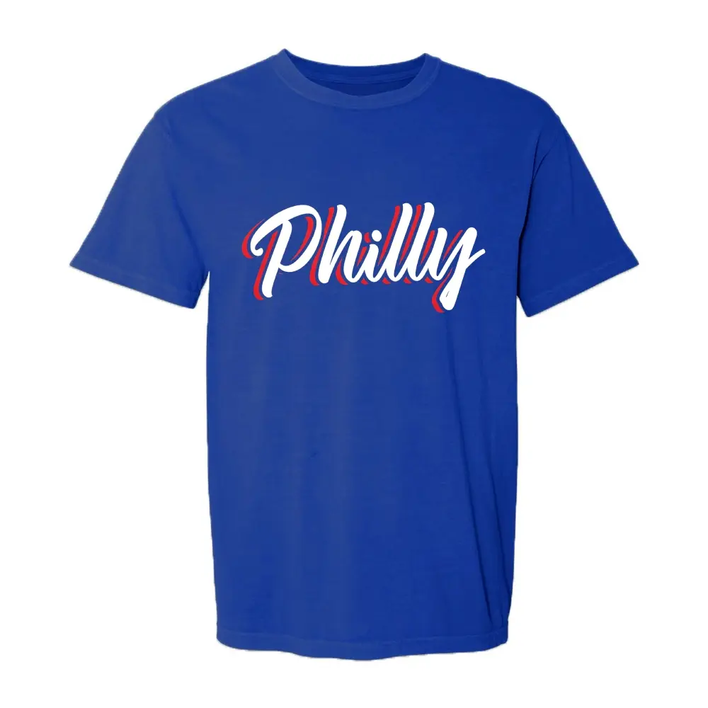 Men's Classic Short-Sleeve Philly Blue Graphic Cotton Tee - Embroidered Philadelphia Baseball Fan Menswear, Soft Breathable Fabric Top for Game Day Summer Outfit, Embroidery, Shortsleeve