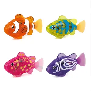Electronic Pet Fish Bath Sensory Toy Set, 4 Pieces LED Activated Swimming Fish, Waterproof Interactive Clownfish Robot, Slow Swing for Kids
