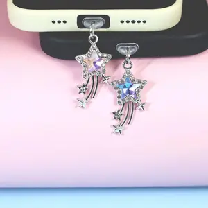 Cute Star Design Phone Dust Plug, Rhinestone Decor Phone Dust Plug, Phone Accessories for iPhone Type-C