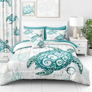 Sea Turtle Comforter Set with Sheet Set 8 Pieces Bed in a Bag King Size Coastal Bedding Set Ocean Style Beachy Comforter Set Soft Microfiber Turquoise Sea Turtle Bedding Set