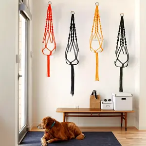 4-Pack Nylon Macrame Plant Hangers, Jute Rope Hanging Basket Net Pouch, Garden Decorative Indoor Outdoor Plant Pot Holders, Irregular Shape with Multiple Components.