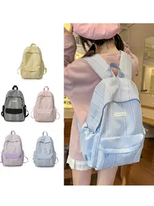 Japanese Style Striped Textile Backpack, Korean School Fashion, Lightweight Large Capacity Student Bag, Versatile Commute Backpack, Casual Backpack