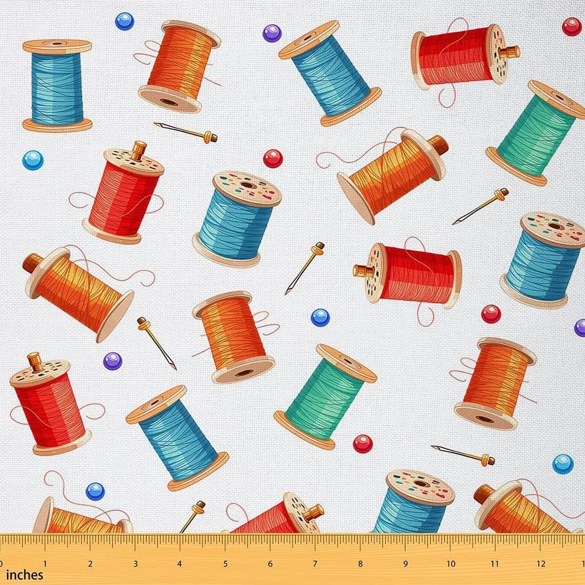Colorful Spools Fabric,Sewing Needle Soft Flannel Polyester No Stretch Fabric,Vintage Clothes Sewing Decorative Fabrics,Red White Crafts & Sewing Supplies
