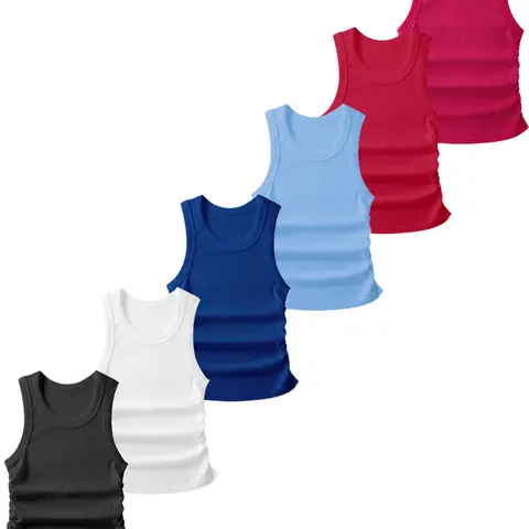 Women's Fitted Crew Neck Solid Color Ribbed Sleeveless Basic Tank Top - Breathable, Comfortable Ruched Activewear for Yoga, Gym, Cool All-Day Everyday Style, Multiple Colors,sohochic