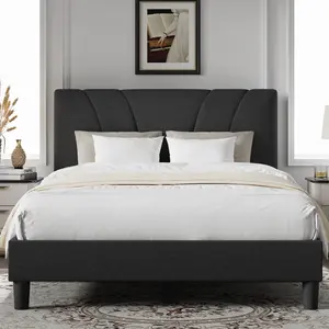 【SummerVibes】Bed Frame Upholstered Platform Full/Queen/King Bed Frame with Adjustable Headboard, Strong Weight Capacity, No Box Spring Needed, Easy Assembly