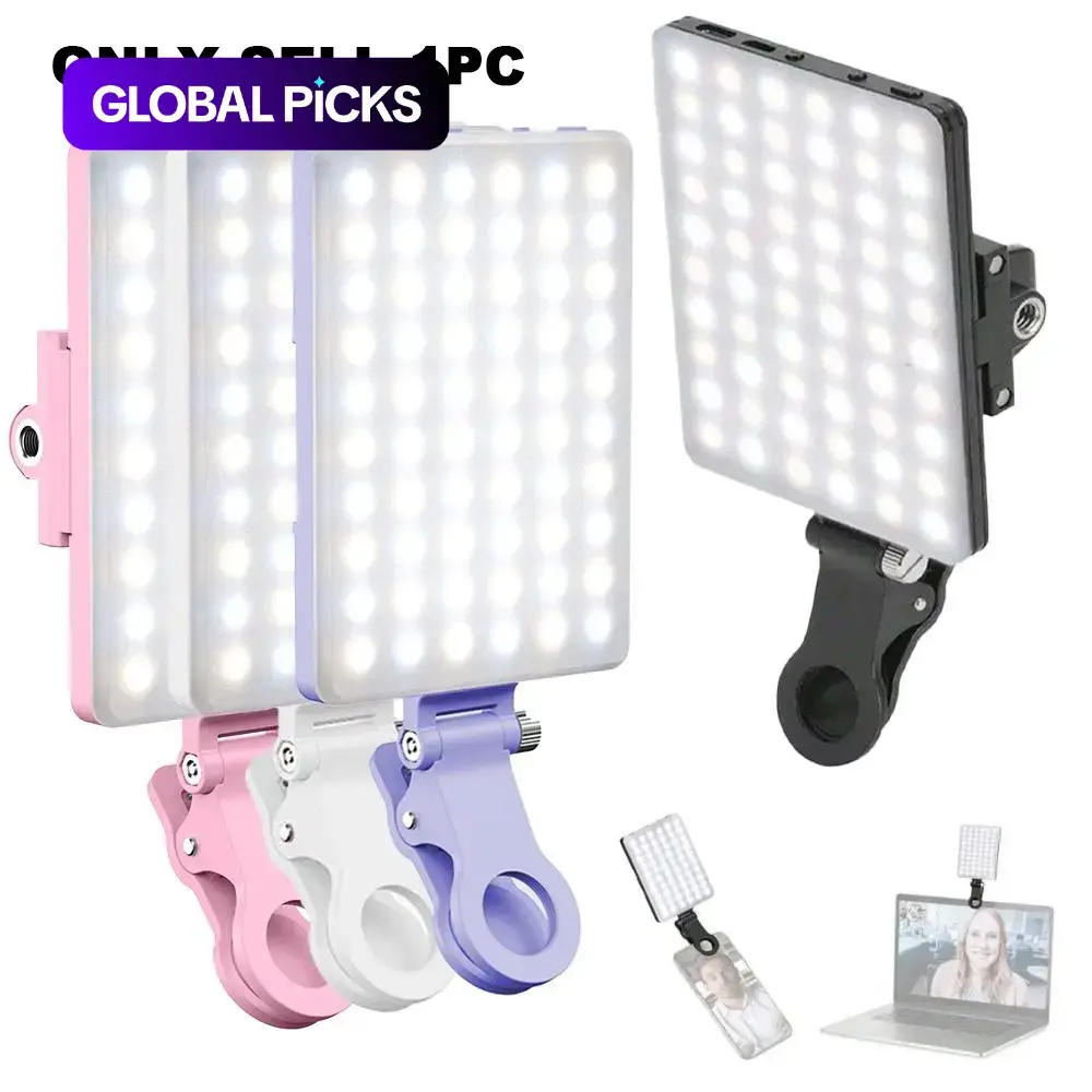 Clip-On Selfie Light, 60-LED Cell Phone Fill Light, CRI 95+ with 3 Dimmable Light Modes and 10 Brightness Levels, Rechargeable Clip-On Video Light #GLOBAL PICKS
