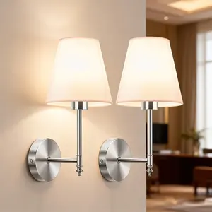 2 Piece LED Vintage Fabric Wall Light, No Wiring Installation, RGB Remote Control Dimmable, Perfect for Bedroom Living Room Study Corridor Decor, LED Wall Lights