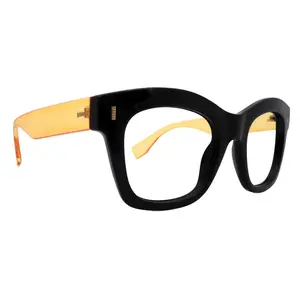 Montclair, Black (Yellow) Oversized Reading Glasses for Women, Big Square High-End Magnifying Readers,  by NY Fifth Avenue Clear Crystal