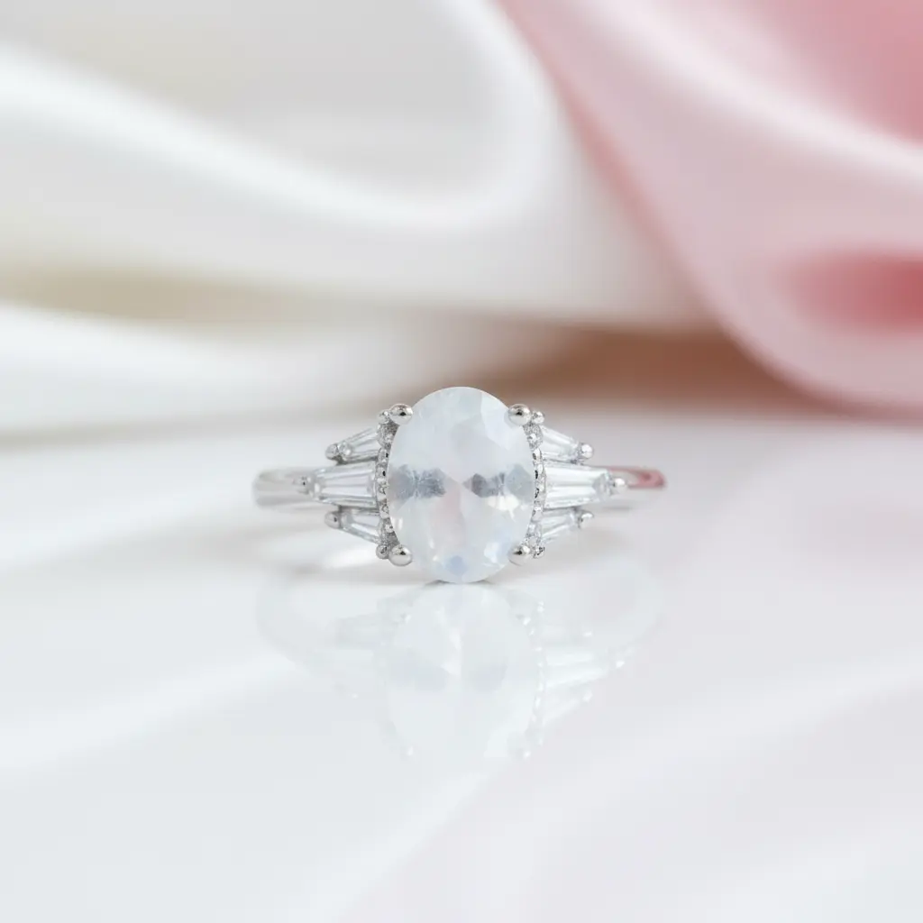 Oval Cut Moonstone Engagement Ring