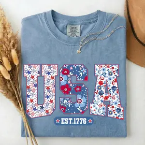 USA Shirt, Floral America Shirt, Fourth of July Shirt, 4th of July Tee, Patriotic Women Shirt, USA Est 1776 Shirt, Comfort Colors Tee
