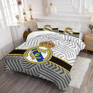 Football Club Comforter Set (2/3 Piece, 1 Lightweight Comforter + 1/2 Pillowcases), Soccer Team Geometric Print Bedding, Soft Breathable Bed Set for Soccer Fans (Multiple Styles & Sizes Available, No Pillow Core)