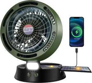 Solar Camping Fan with Light, Portable Rechargeable Tent Fan, USB Battery Outdoor Fan for Camping Fishing Travel