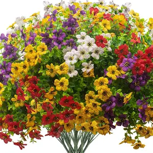 16 pieces of UV-resistant imitation flowers, Faux Eucalyptus Flowers, realistic eucalyptus leaves and violet flowers. No maintenance required. Suitable for various occasions for decoration, such as garden porches, balcony lawns, and decorative plants.